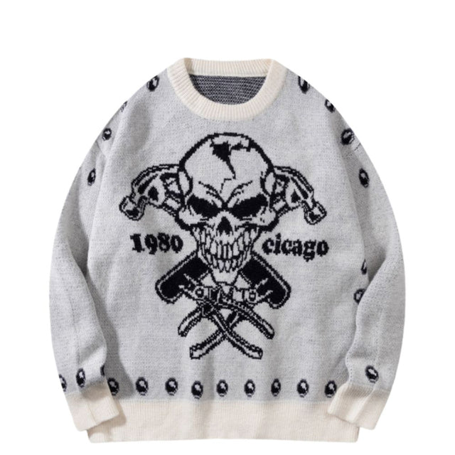Dark Gothic Skull Jacquard Knit Sweater