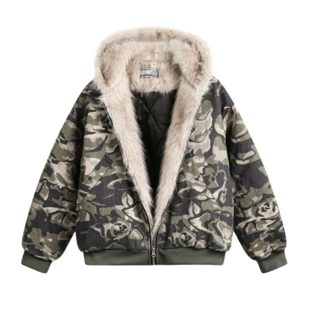 Camouflage Fur Collar Padded Jacket