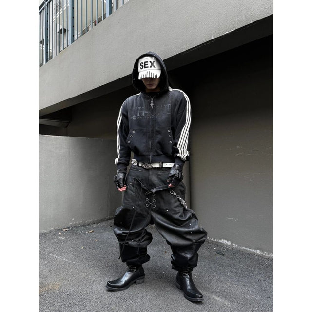 Distressed Zip-Up Hoodie