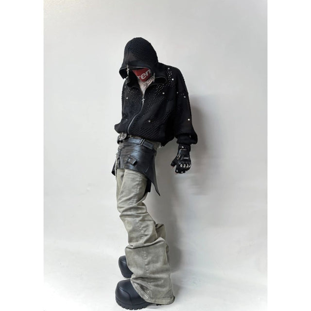 Avant-Garde Hollow Knit Zip-Up Hoodie