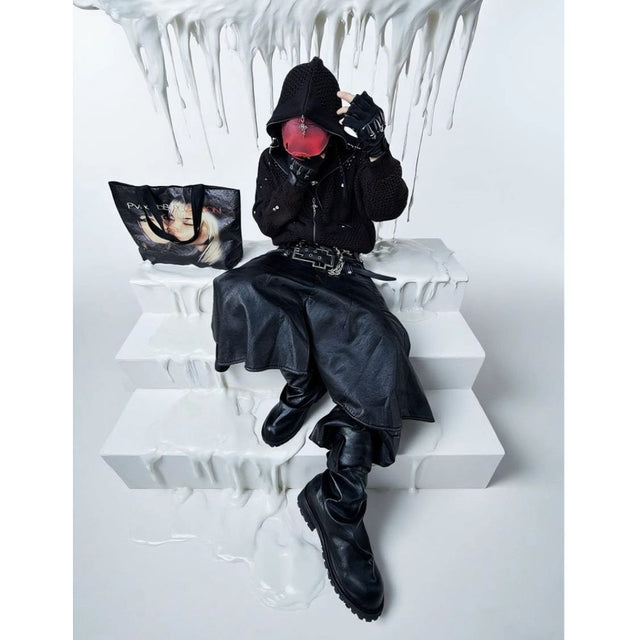 Avant-Garde Hollow Knit Zip-Up Hoodie