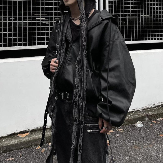 Oversized PU Leather Hooded Jacket