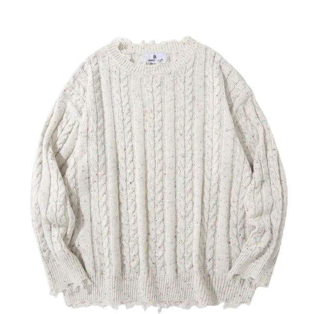 Solid Distressed Knit Sweater
