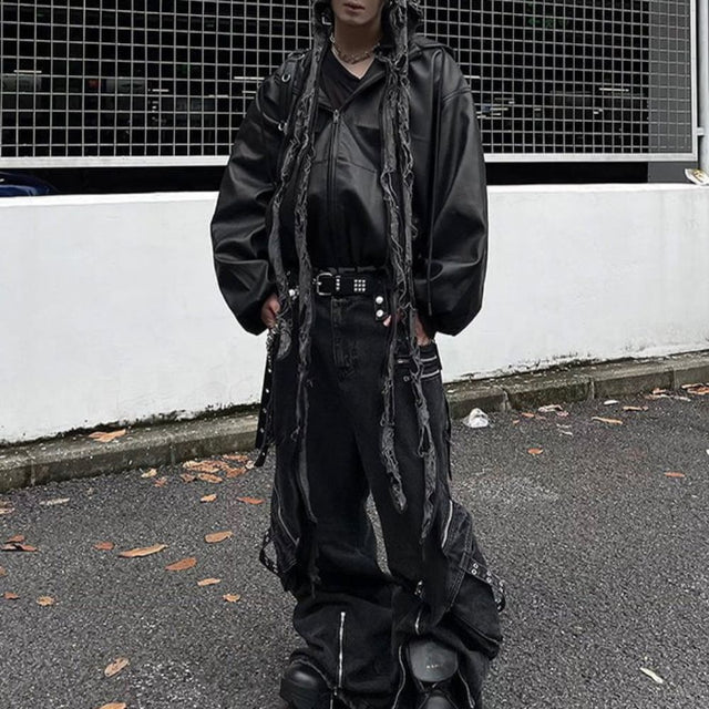 Oversized PU Leather Hooded Jacket