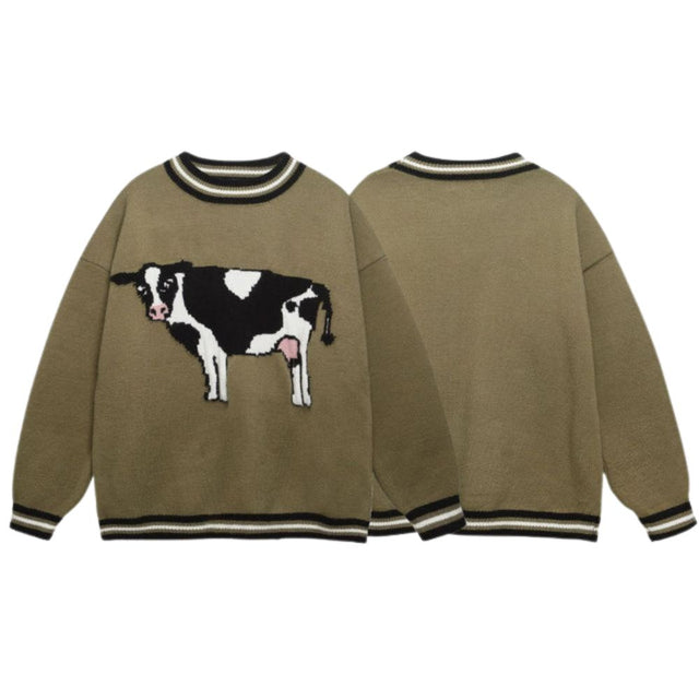 Cute Cow Pattern Knit Sweater