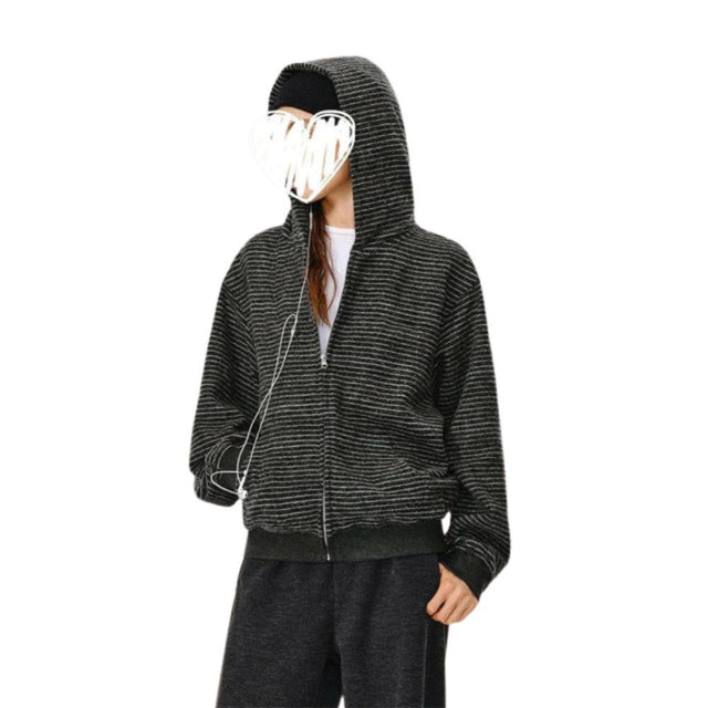 Striped Hooded Zip-Up Hoodie