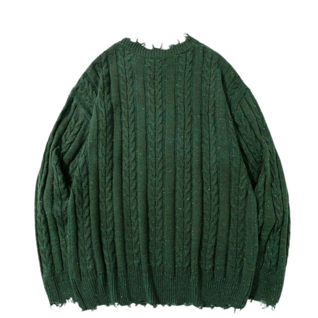 Solid Distressed Knit Sweater