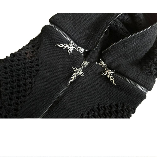 Avant-Garde Hollow Knit Zip-Up Hoodie