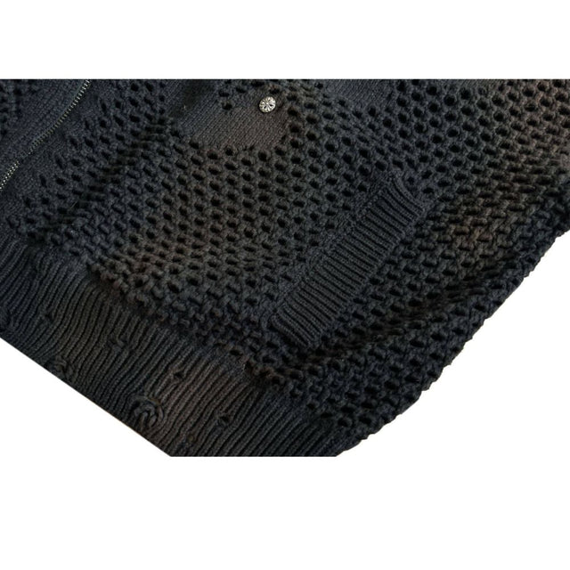 Avant-Garde Hollow Knit Zip-Up Hoodie