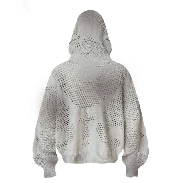 Avant-Garde Hollow Knit Zip-Up Hoodie