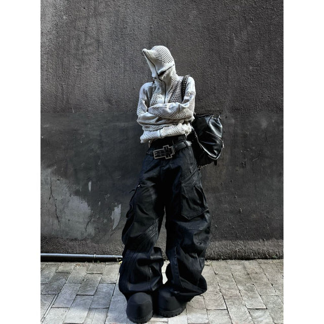 Avant-Garde Hollow Knit Zip-Up Hoodie