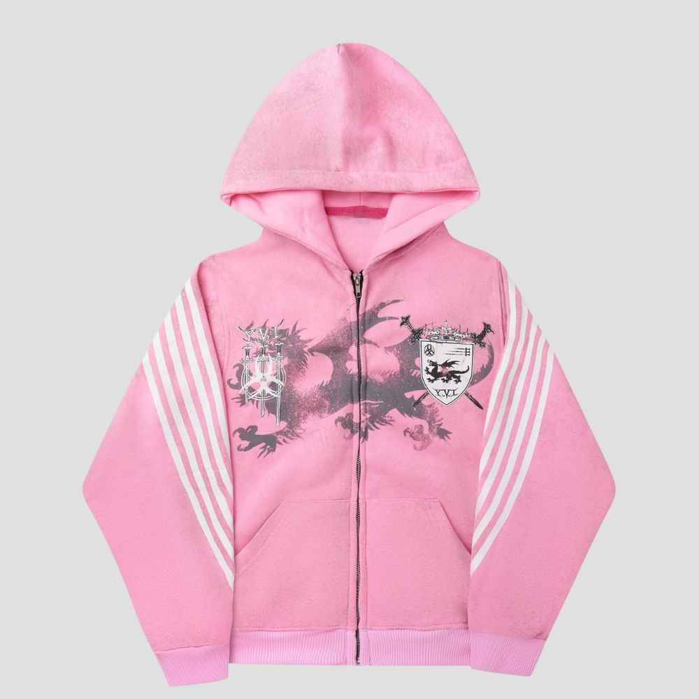 Vintage Design Three-Stripe Print Hoodie Set