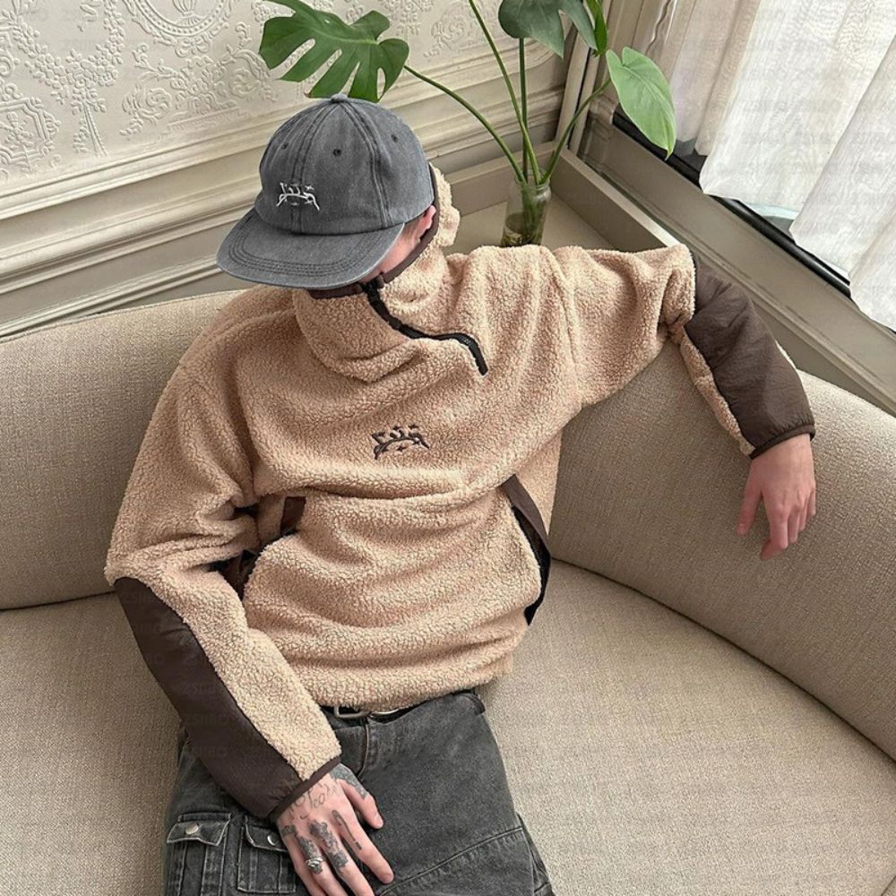 High Neck Fleece Pullover Hoodie