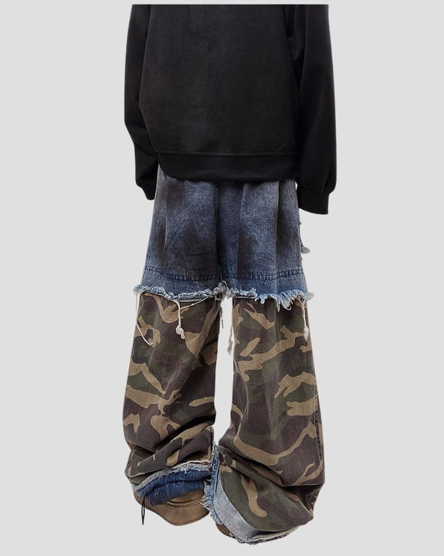 Denim Camouflage Wide-Leg Pants