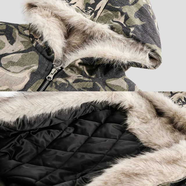 Camouflage Fur Collar Padded Jacket