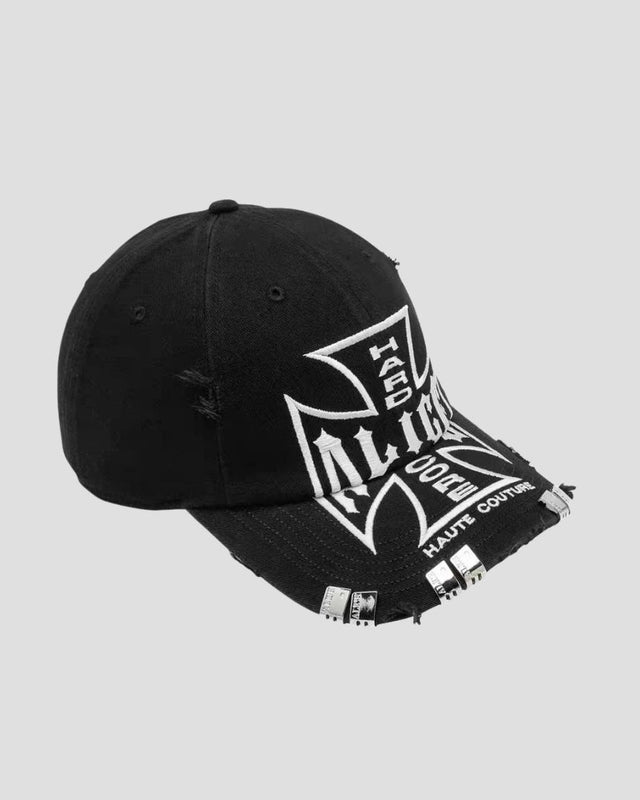 Embroidered Cross Logo Distressed Baseball Cap