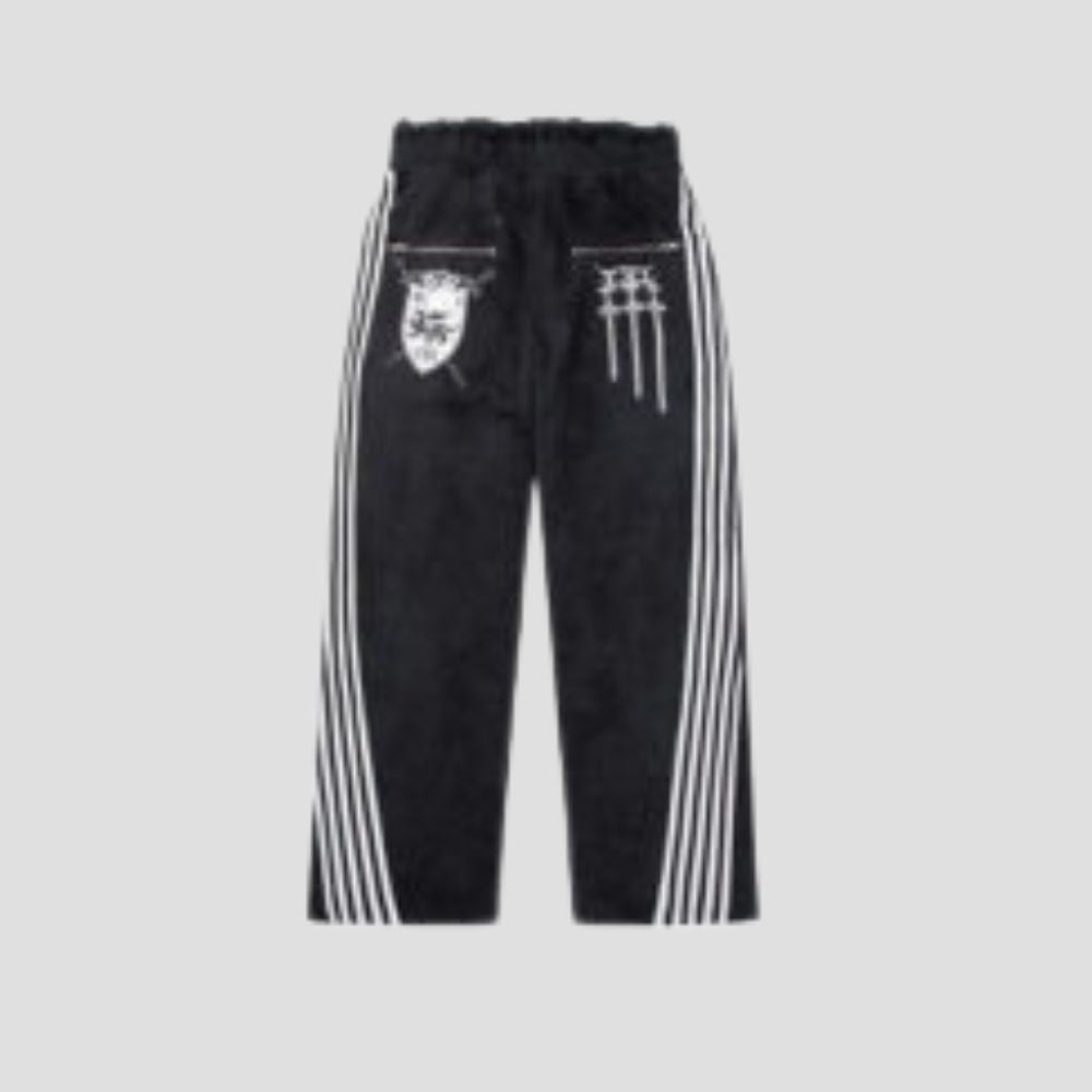 Vintage Design Three-Stripe Print Hoodie Set