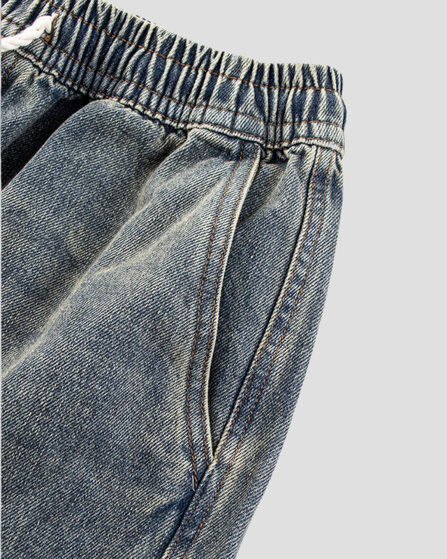 Washed Denim Multi-Pocket Cargo Pants