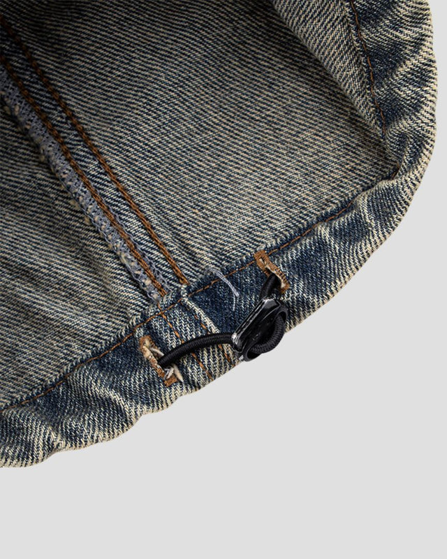 Washed Denim Multi-Pocket Cargo Pants