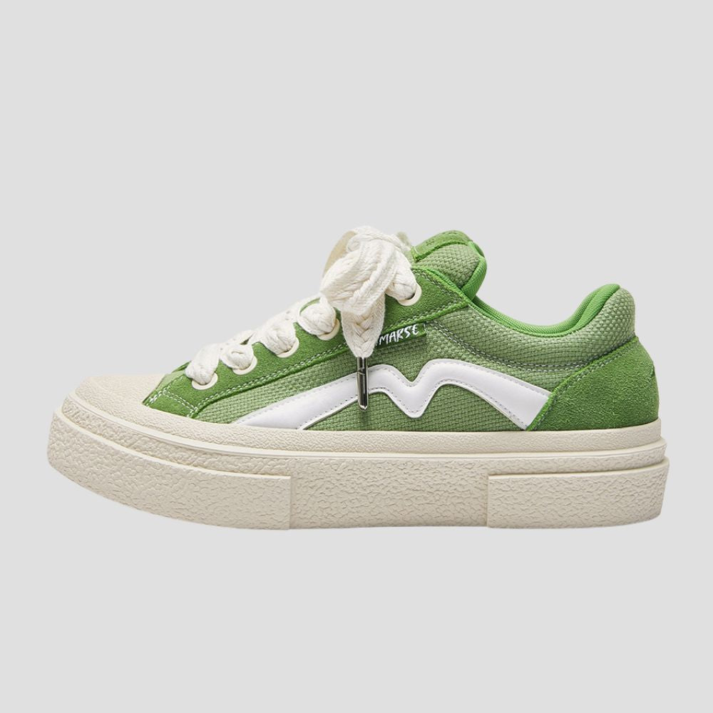 Retro-inspired cow suede sneakers with a color-blocking design for a unique look.