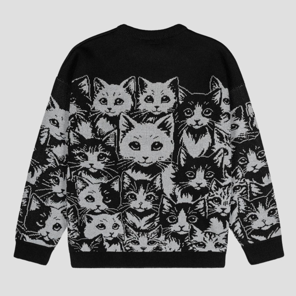 Dark Cat Jacquard Knit Sweater
