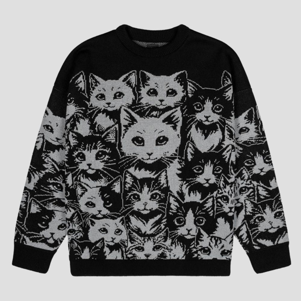 Dark Cat Jacquard Knit Sweater