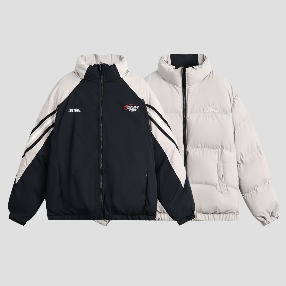 Streetwear style jacket with relaxed fit and zipper closure