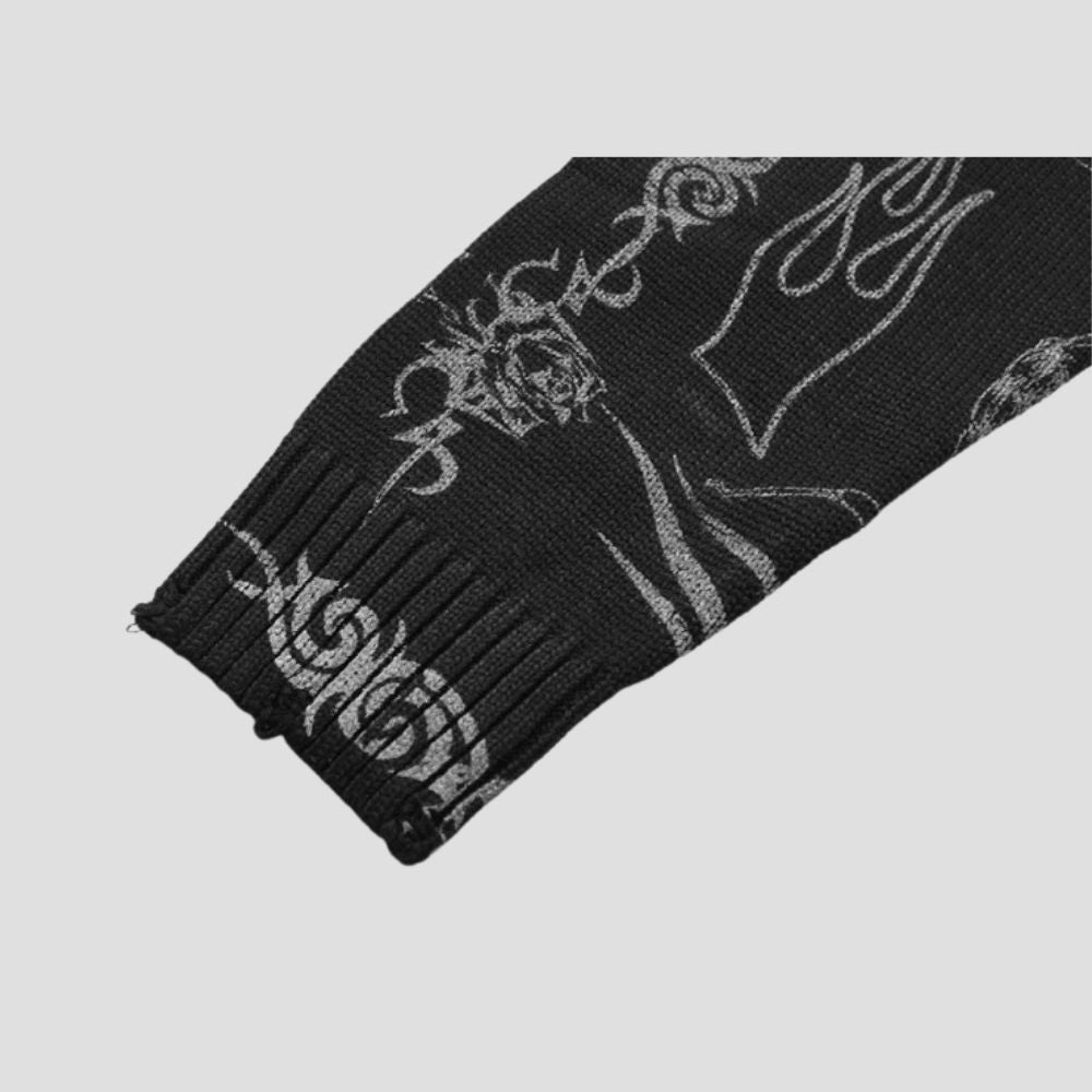 Gothic Skull Print Knitted Sweater