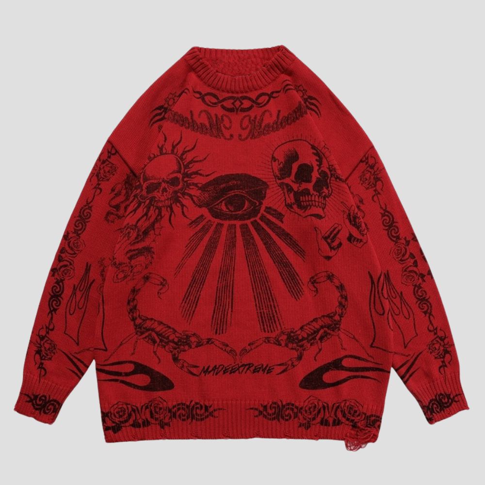 Gothic Skull Print Knitted Sweater