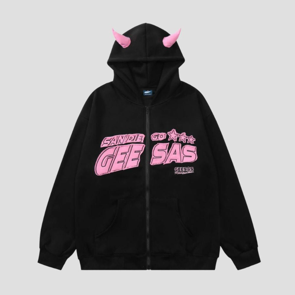 Gothic Horn Print Hoodie