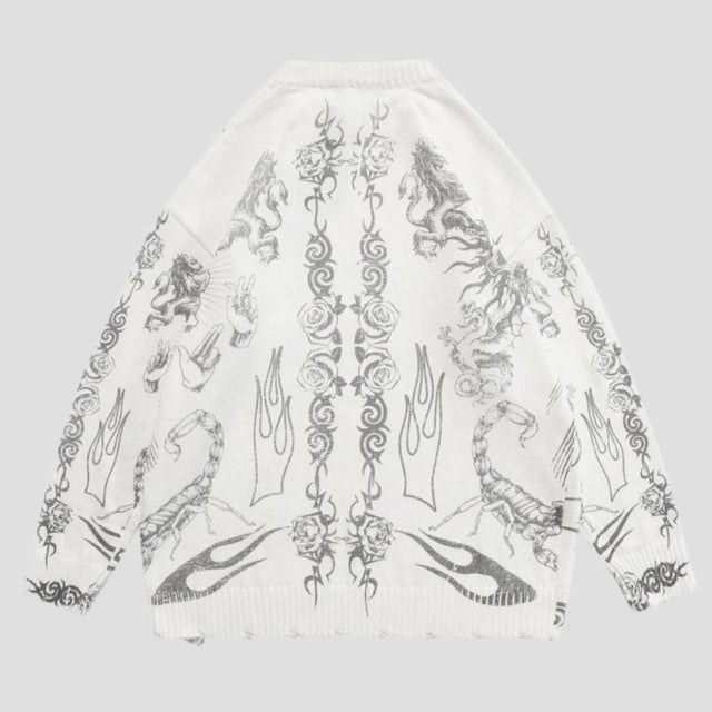 Gothic Skull Print Knitted Sweater