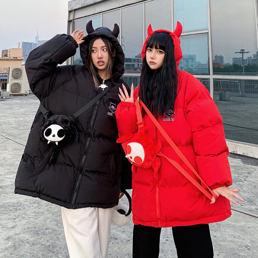 Model wearing Little Devil Doll Cotton Jacket, front view