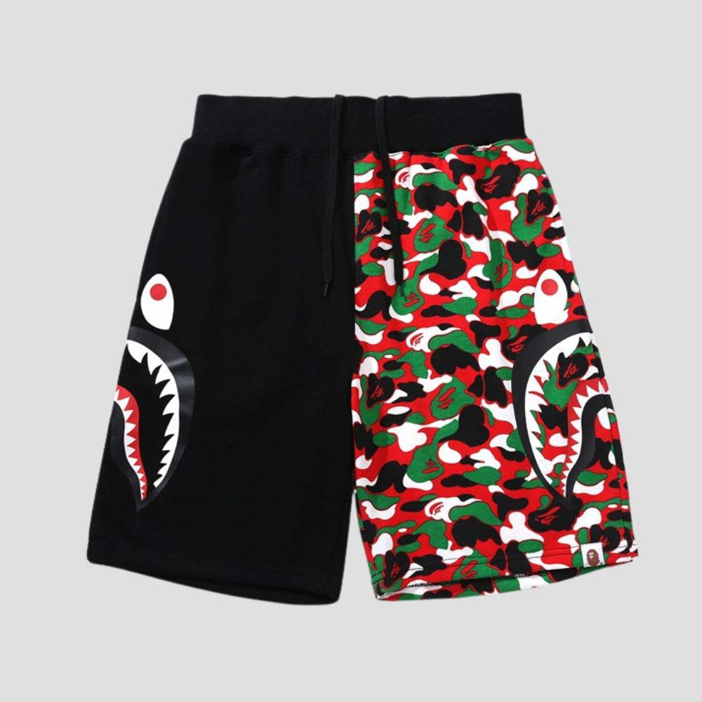 100% cotton street-style shorts with shark camo print