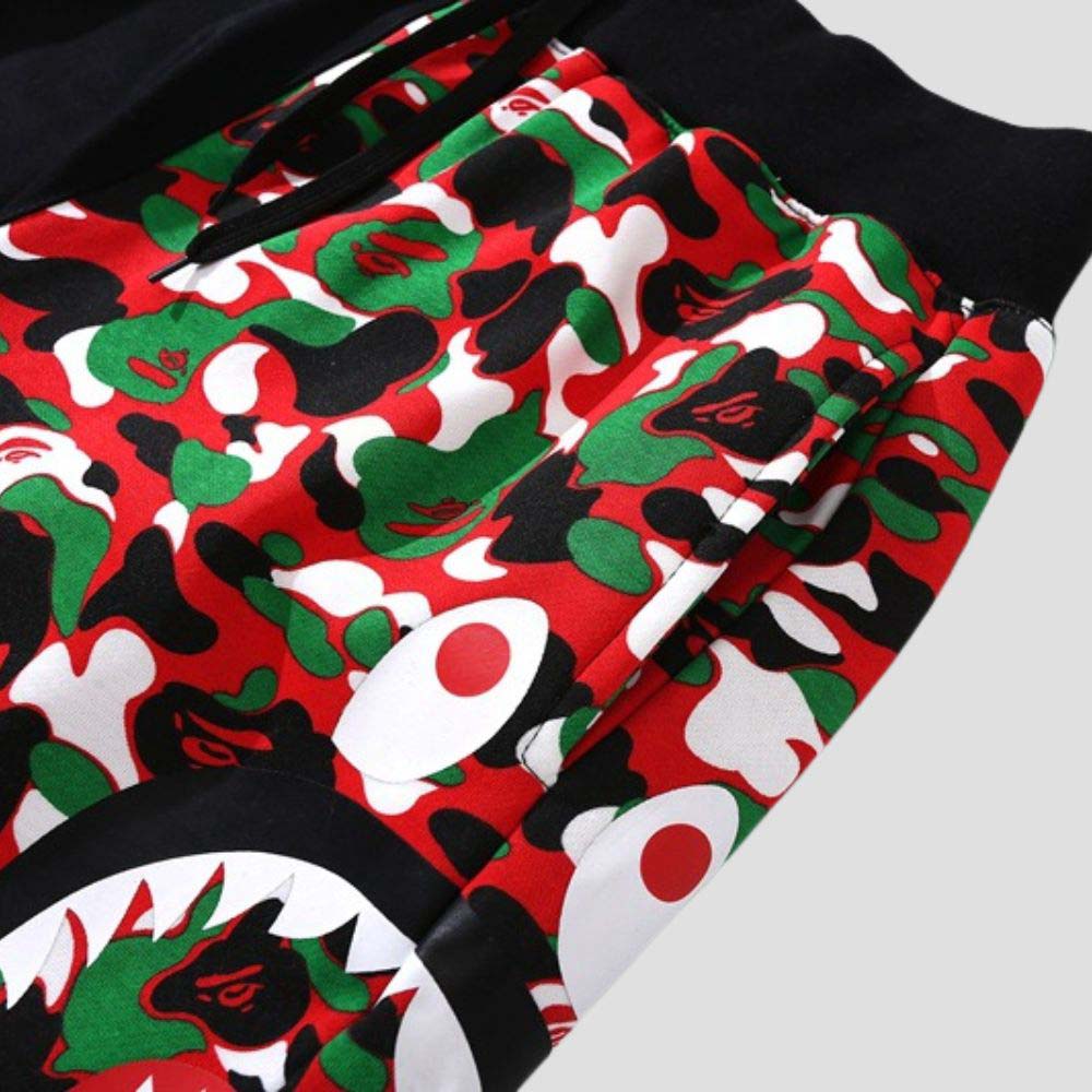 Breathable streetwear shorts featuring shark camo design