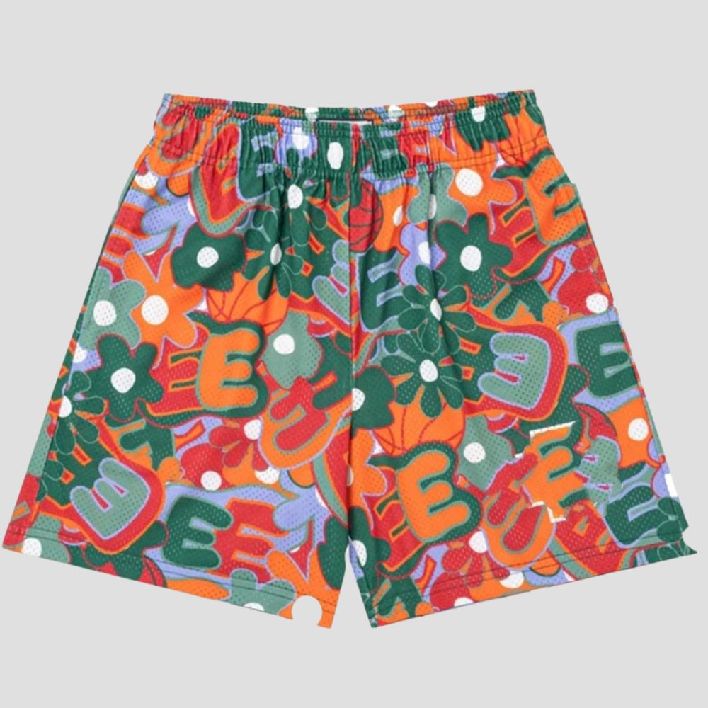 Unisex shorts with a color block pattern, athletic style, and breathable mesh.