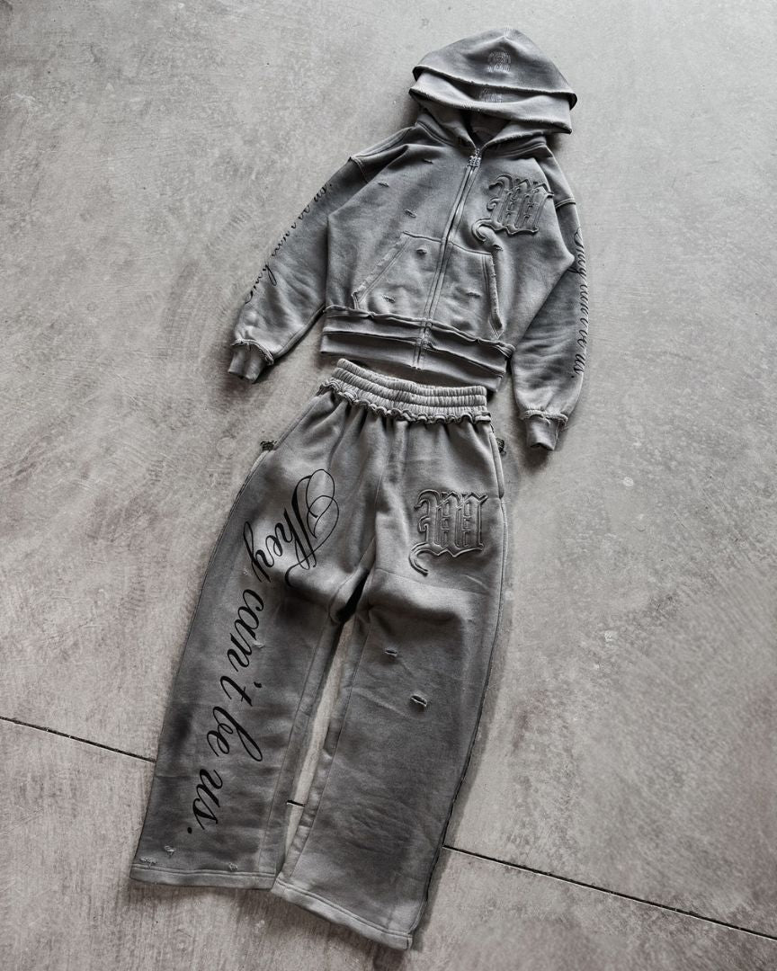 Street Style Zip-Up Hoodie Set