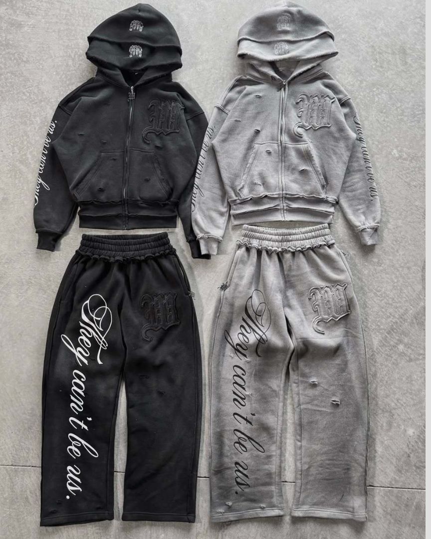 Street Style Zip-Up Hoodie Set