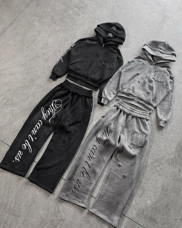 Conjunto de sudadera con capucha y cremallera estilo urbano