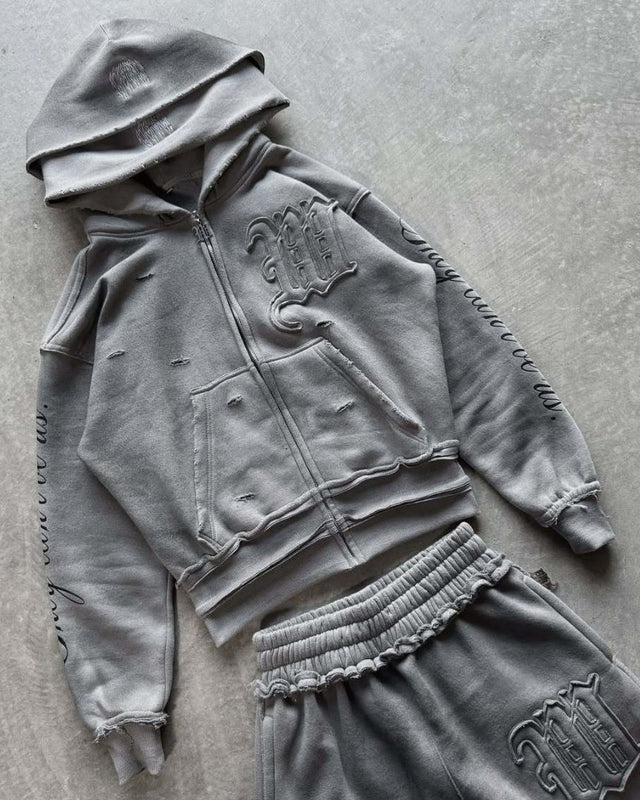 Conjunto de sudadera con capucha y cremallera estilo urbano