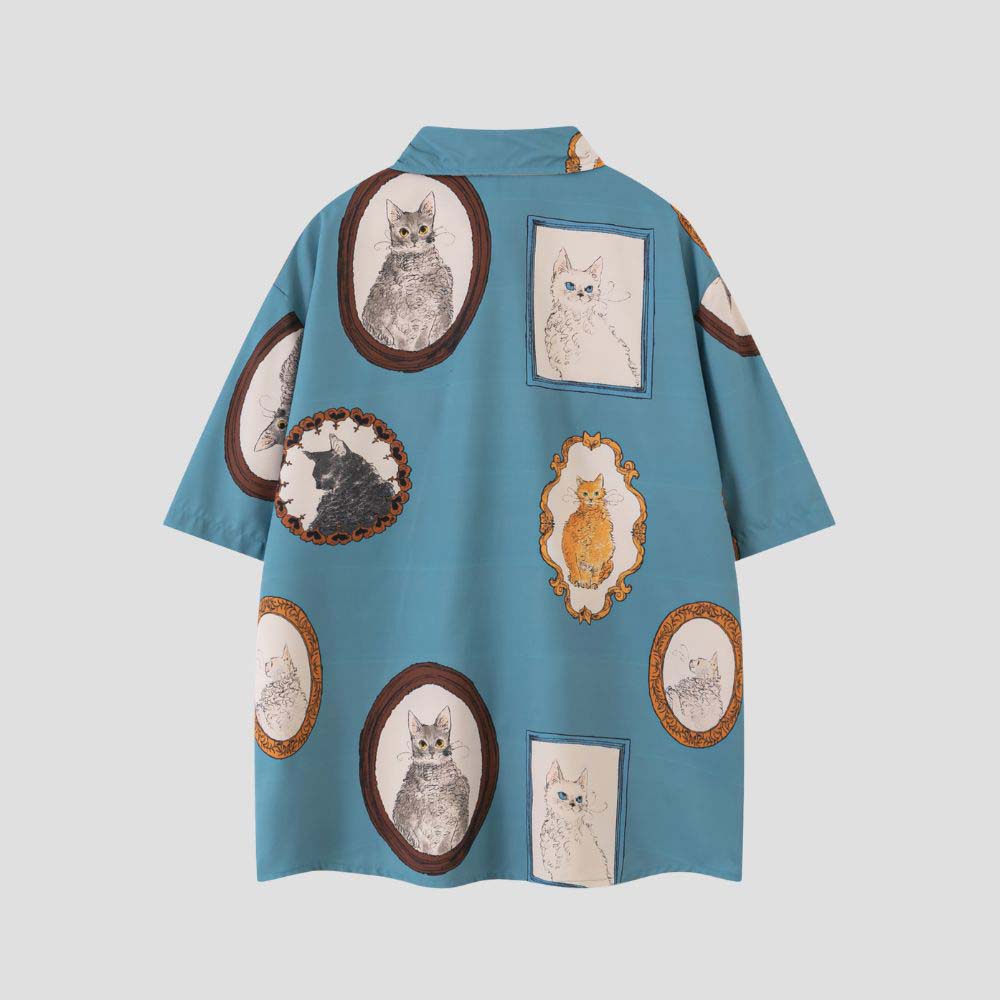 Loose fit street style shirt with cat creative graffiti and cooling fabric.