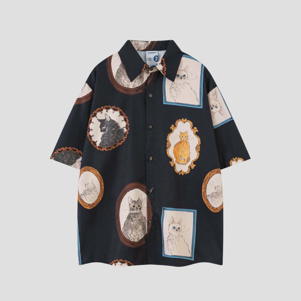 Cooling fabric shirt with cat creative graffiti and street style.