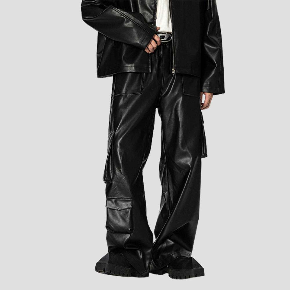 Hip-hop inspired loose-fit leather trousers