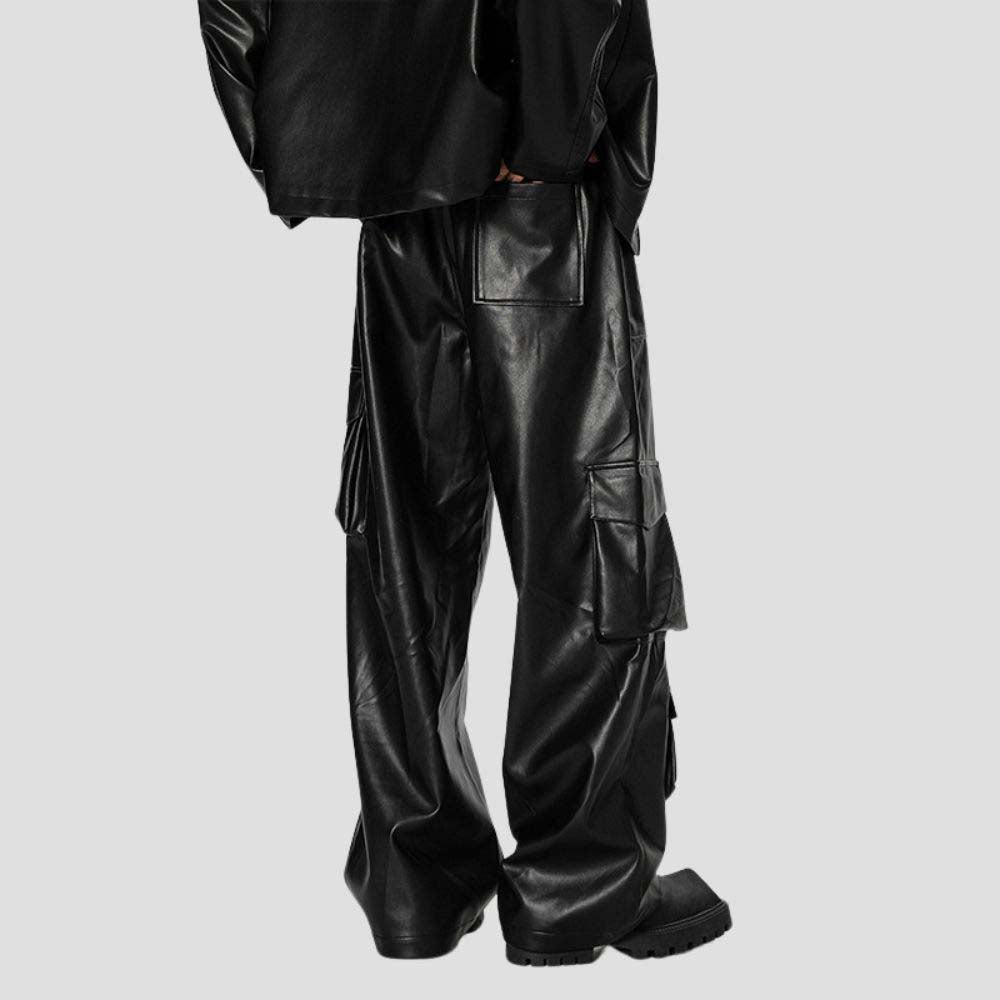 Vintage multi-pocket leather pants for urban fashion