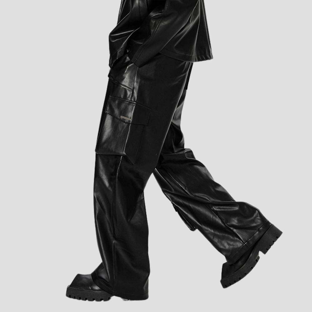 Loose-fit workwear leather trousers