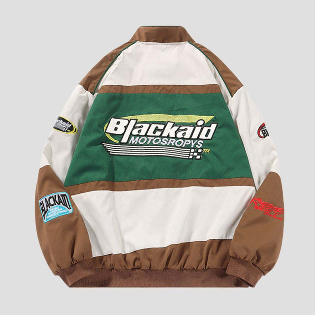 Retro motorsport jacket with zip-up front