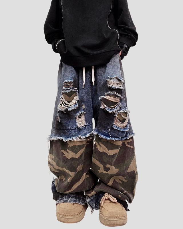 Denim Camouflage Wide-Leg Pants