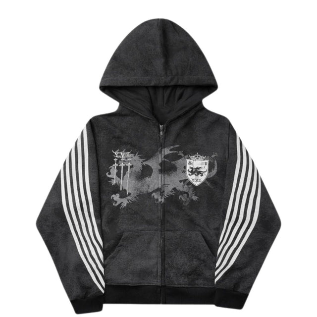 Vintage Design Three-Stripe Print Hoodie Set
