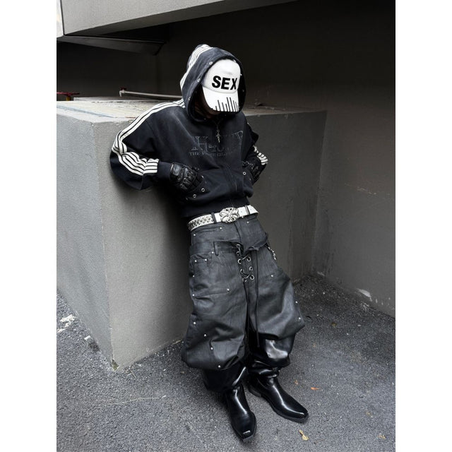 Distressed Zip-Up Hoodie