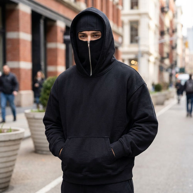 Double Hood Full Face Half-Zip Hoodie