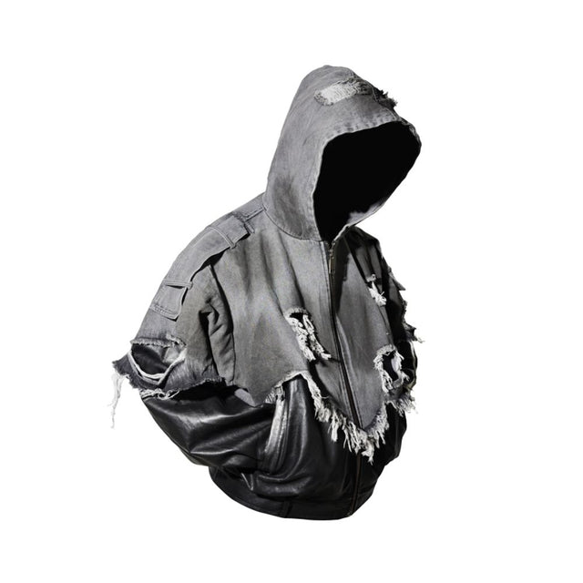 Deconstructed Layered Distressed Leather Jacket